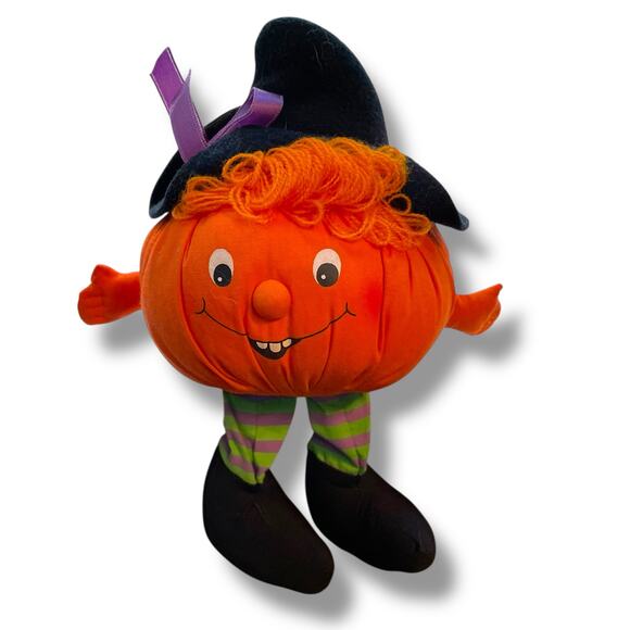 Vintage Hallmark Pumpkin Bean Bag Halloween Jack O Lantern Decor Shelf Sitter - Picture 3 of 13